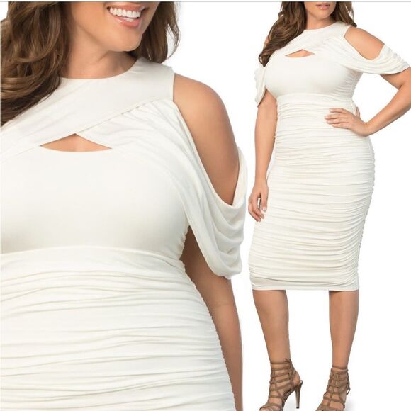 KIYONNA Mellisa Ruched Cold Shoulder Sheath Dress Size 4X - Picture 2 of 11